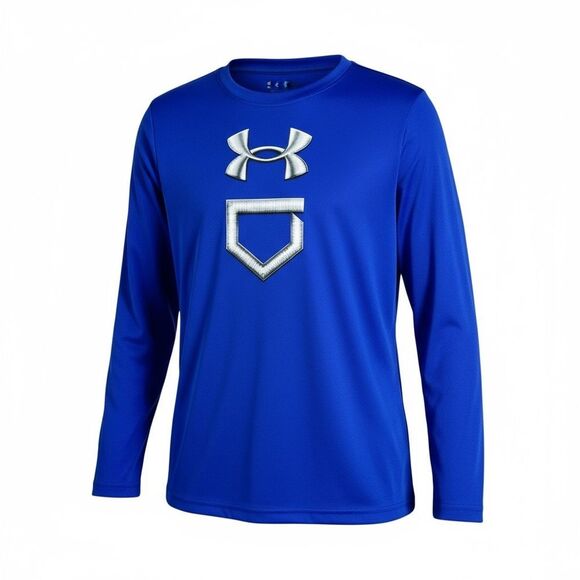 EUC Under Armour Boys Blue Long Sleeve Baseball Tee Shirt - Size 7 - Picture 1 of 5